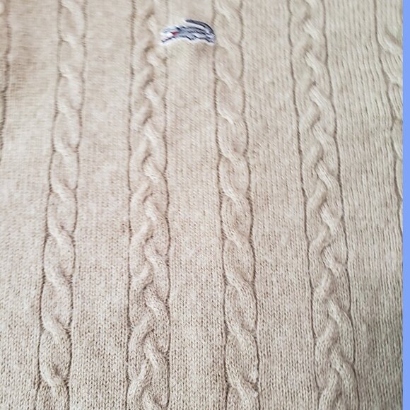 Crocodile Vtg Cable Knit Sweater With Embroidered Logo Wool Blend Beige Large - Picture 9 of 12
